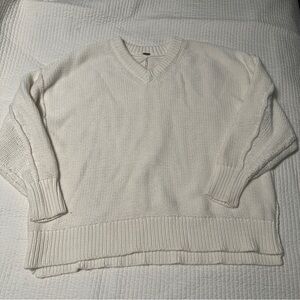 Free People Chunky Knit Classic Oversized V-Neck Sweater Cream